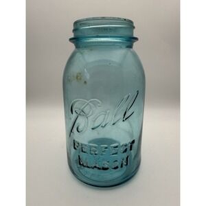 VINTAGE #13 OLD BLUE GLASS BALL QUART 1923-1933 PERFECT MASON CANNING JAR